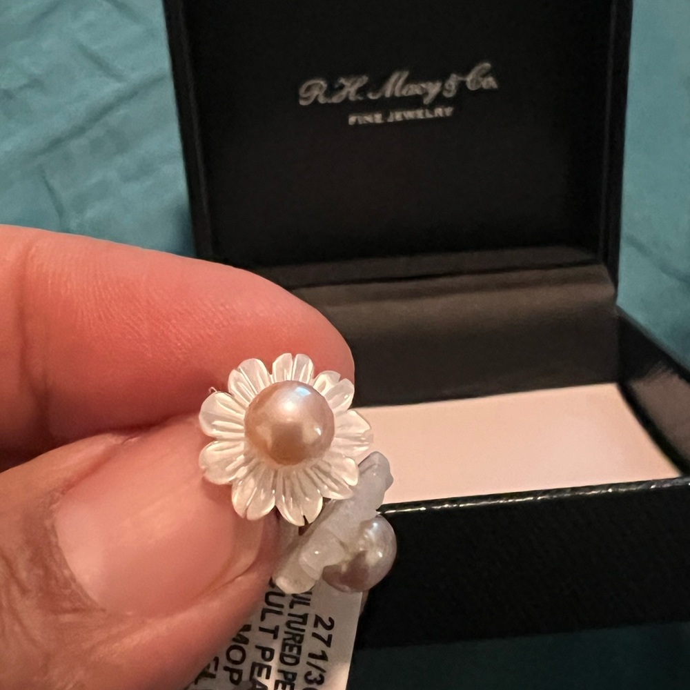 NWT R.H. Macy & Co. Sterling Silver Cultured Pink Pearl MOP Flower Earrings